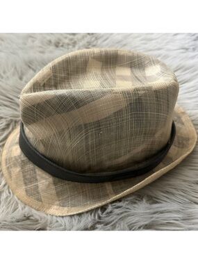 BURBERRY Houseferry Check Straw Fedora Hat London Size M